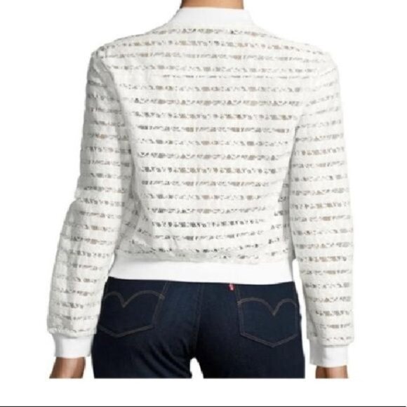 BCBGMAXAZRIA S Kasen White Lace Bomber Jacket  Zip Blend NWT $198 8043 - Picture 2 of 15